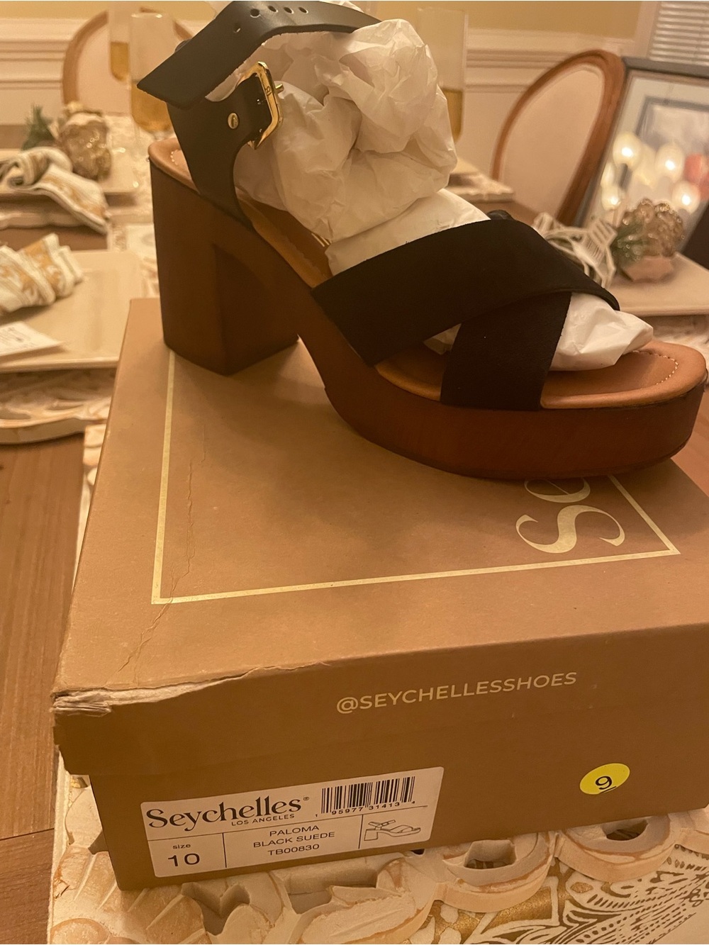 NIB-Seychelles Seychelles Paloma Black Suede Platform Sandals Women's Size 10 - Picture 11 of 11